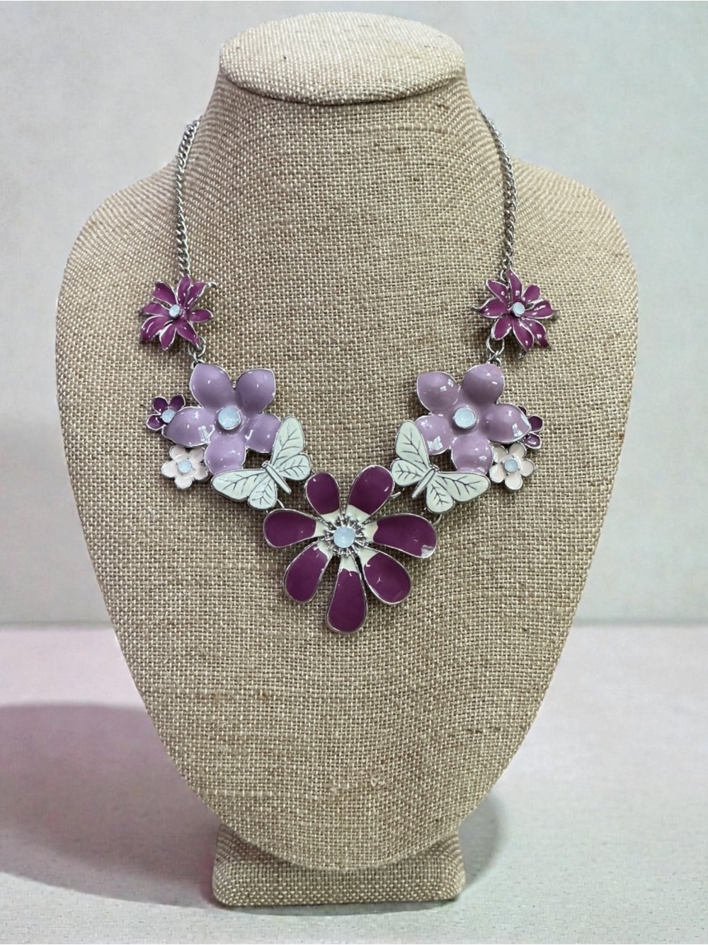 Purple Floral Enamel Statement Necklace - Women Jewelry